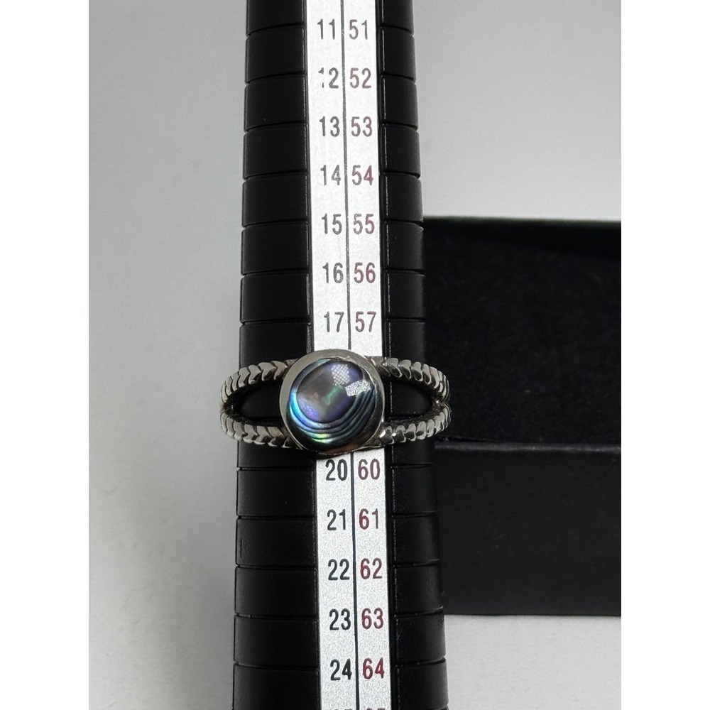 Sterling Silver Abalone Shell Split Shank Ring Size 8.75 Braided Band 925 - Picture 10 of 11